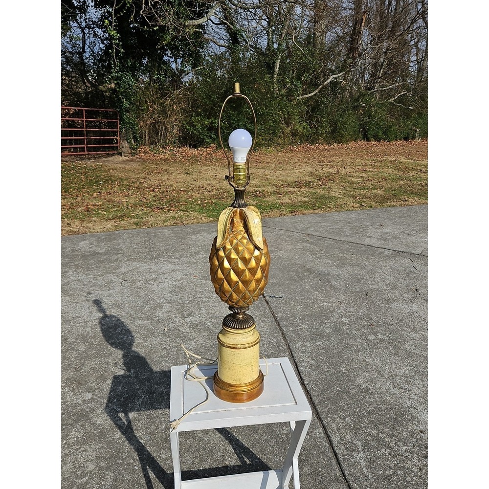 Vintage Italian Gold Leaf Pineapple‎ Table Lamp With A Distressed Base